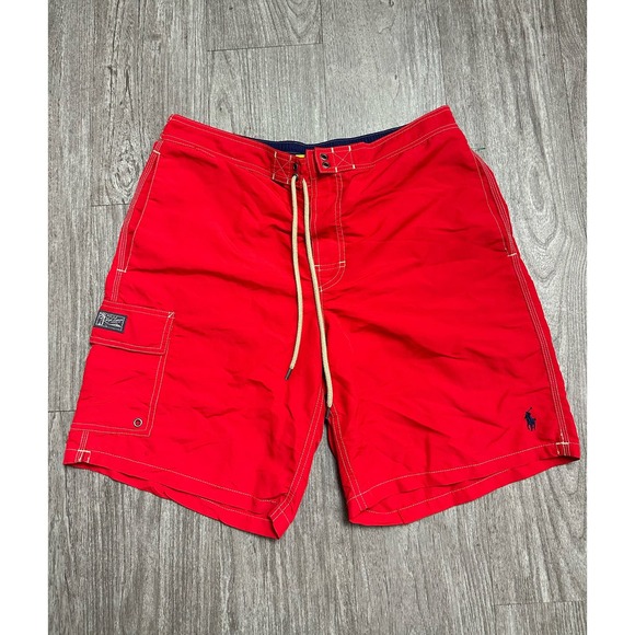 Polo Ralph Lauren VTG Mens Med Red Kailua Cargo Swim Shorts Trunks Swimwear